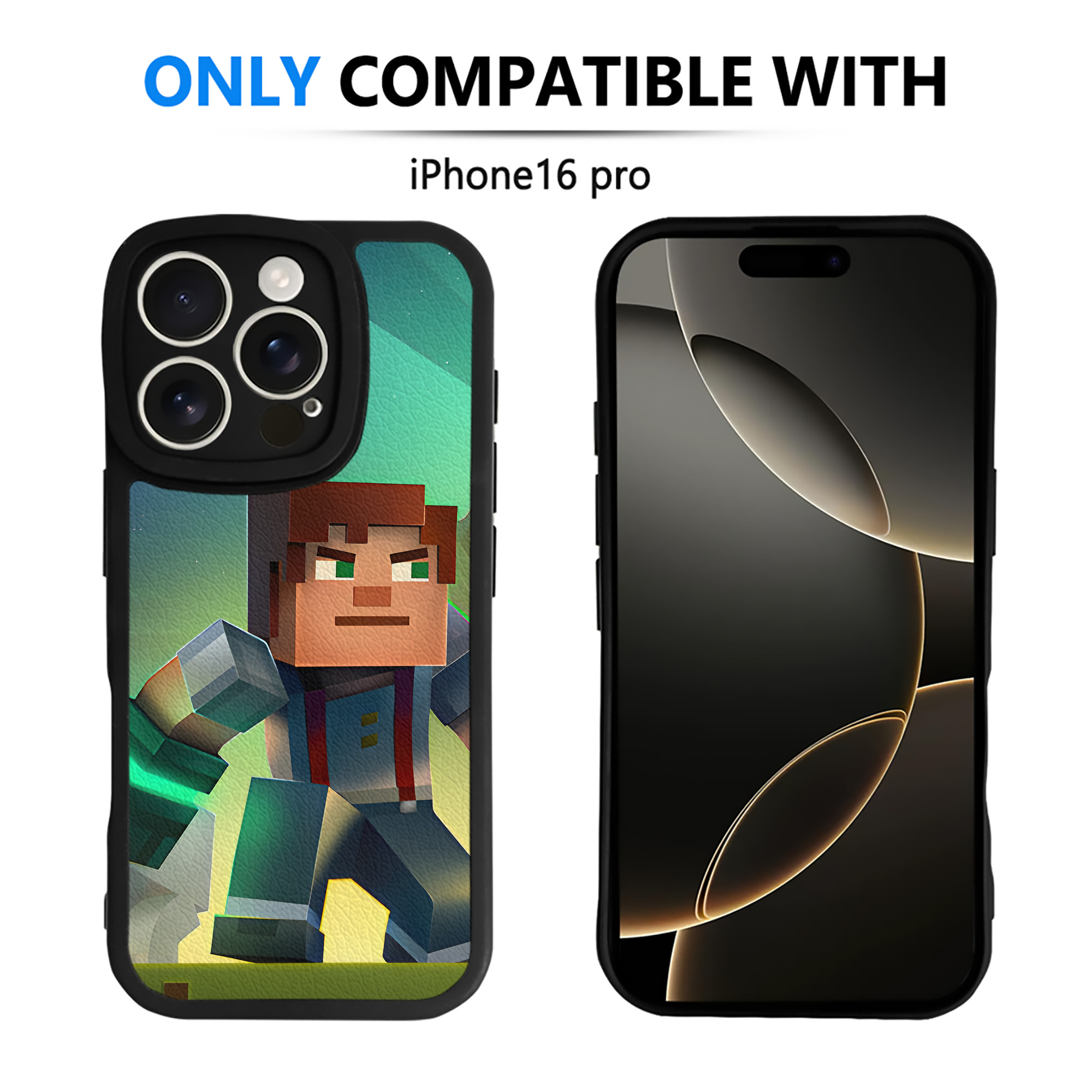 （画像用） マインクラフト ブロックの世界 Minecraft MC Block world 【iPhone 16シリーズ対応】シリコンスマホケース（レザー調） 材質：シリコン